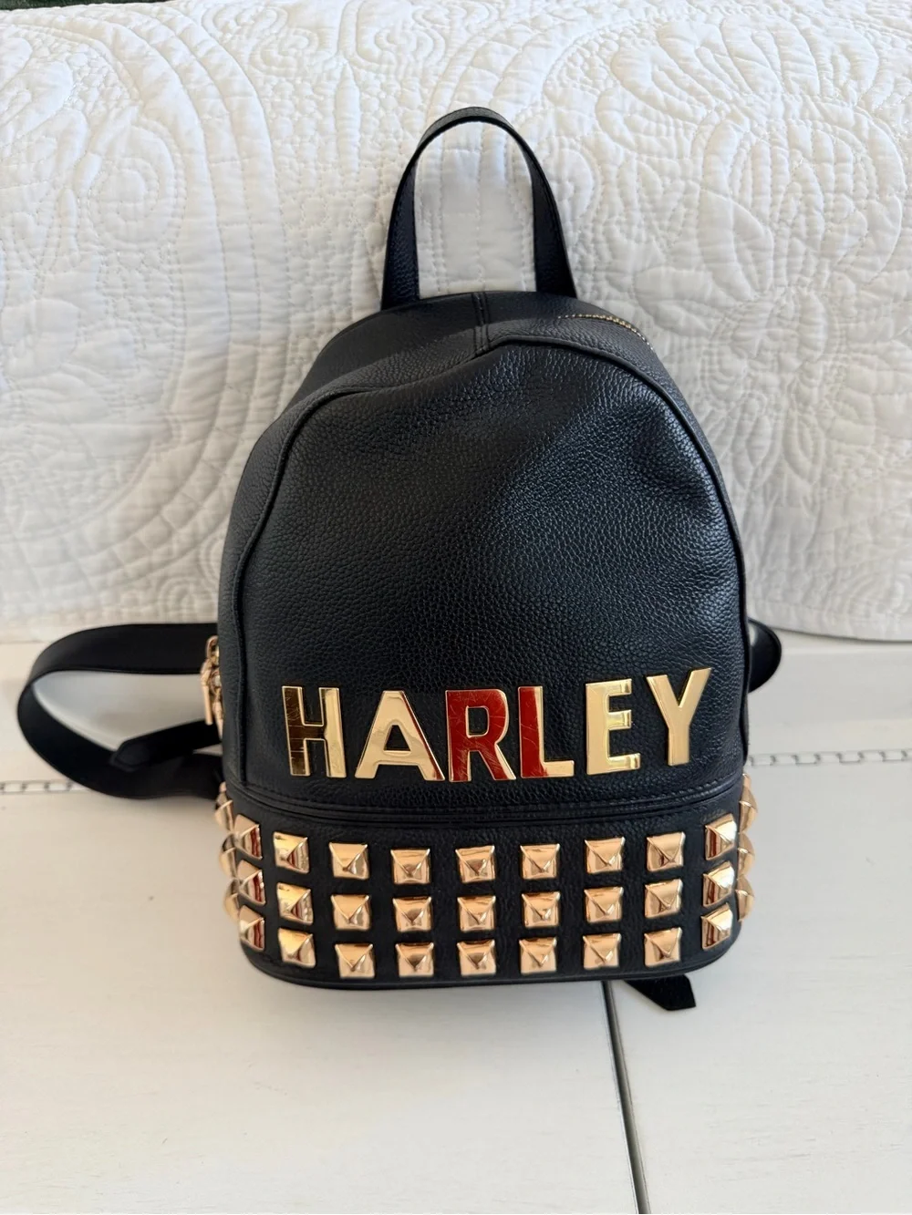 Harley Davidson Black Mini Backpack with Gold Stud Accents (RARE)